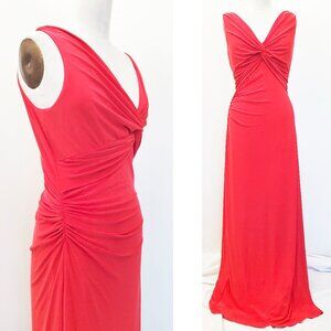 Lauren Ralph Lauren Evening Womens Red Stretch Jersey Gown Pleating Maxi Dress